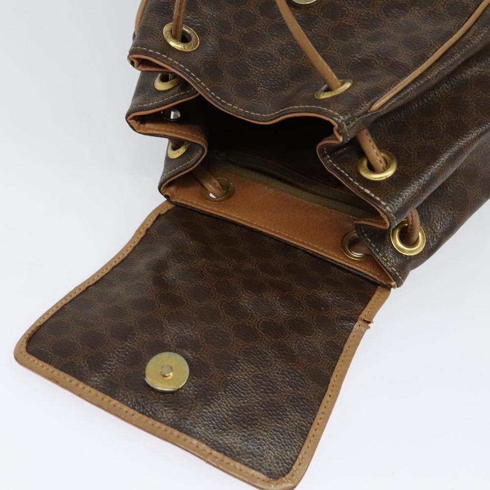 CELINE Macadam Canvas Backpack PVC Leather Brown Gold Auth hk2918 - Picture 10 of 16